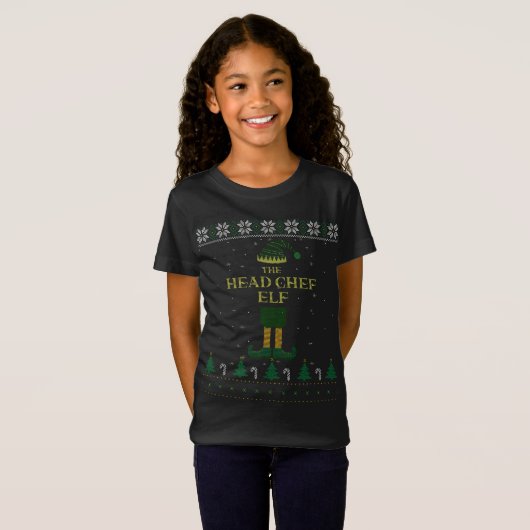 T-Shirt Chef Elf Matching Famille Vilain Noël S (Devant entier)