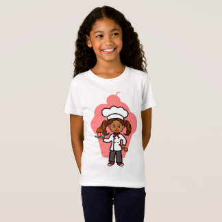 T-Shirt Chef féminin de bande dessinée mignonne tenant le