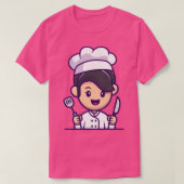 T-shirt Chef Fille Avec Couteau Et Spatula Cartoon (Design devant)