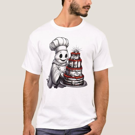 T-shirt Chef gourmet Fantôme avec Hallowee de gâteau crâne (Devant)
