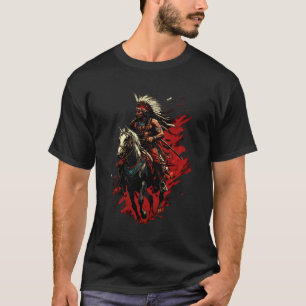 T-shirt Chef Indien Chevaucher Plume Coiffe De Guerre Auto