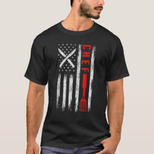T-shirt Chef Knife Usa Patriotique Cook Drapeau Américain 