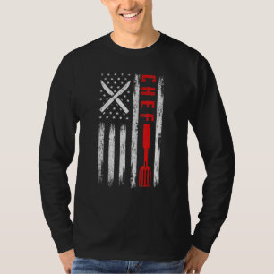 T-shirt Chef Knife Usa Patriotique Cook Drapeau Américain