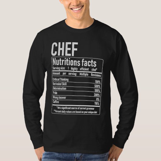 T-shirt Chef Nutrition Facts  Culinary Cooking Cooker Outf (Devant)