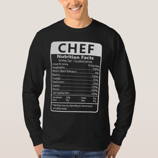 T-shirt Chef Nutrition Facts Sarcastic Graphic Humor (Devant)