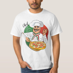 T-Shirt chef pizzaiolo italien avec fond italien