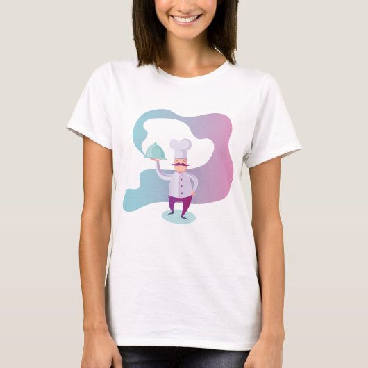 T-shirt Chef souriant avec Moustache et plateau de service (Devant)