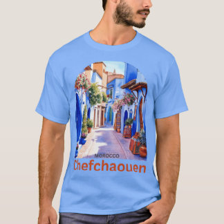 T-shirt Chefchaouen la ville bleue du Maroc design rétro