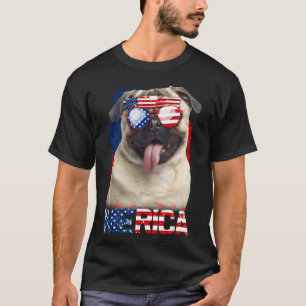 T-shirt Chemise 4 juillet drapeau américain Pug amoureux d