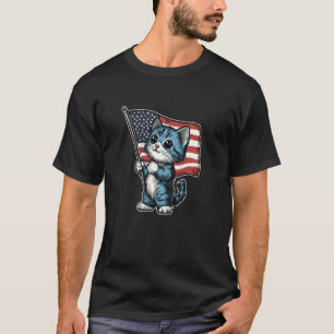 T-shirt Chemise 4 juillet Meowica Drapeau Américain Chat