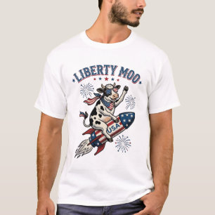 T-shirt Chemise à gravure vintage de vache de fusée patrio
