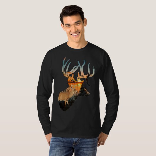 T-shirt Chemise à manches longues pour cerf blanc, chasse  (Devant entier)