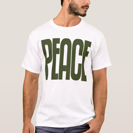 T-shirt Chemise Adulte, Olive Green signe de paix et texte (Devant)