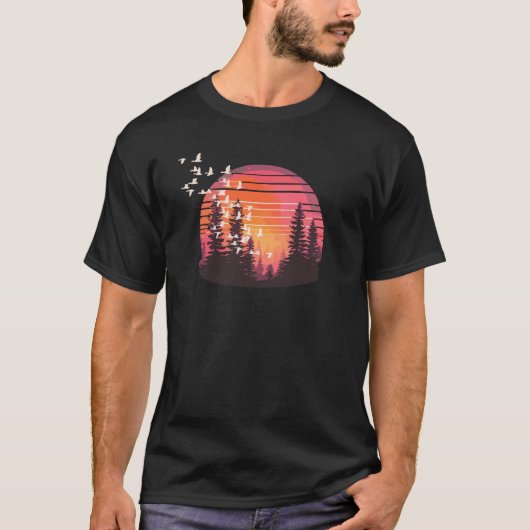 T-shirt Chemise Aventure Retro Pine Trees Sunset (Devant)