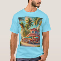 Chemise Beach Cafe Aruba Tropical Bleu