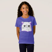 T-Shirt Chemise blanche grincheuse de chat (Devant entier)