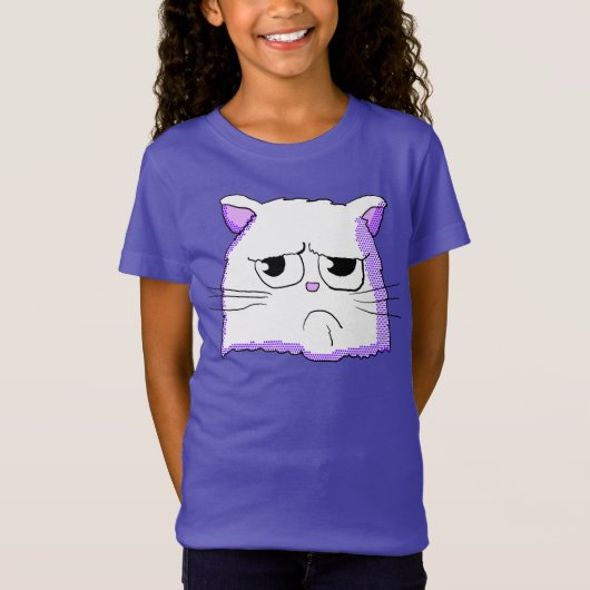 T-Shirt Chemise blanche grincheuse de chat (Devant)