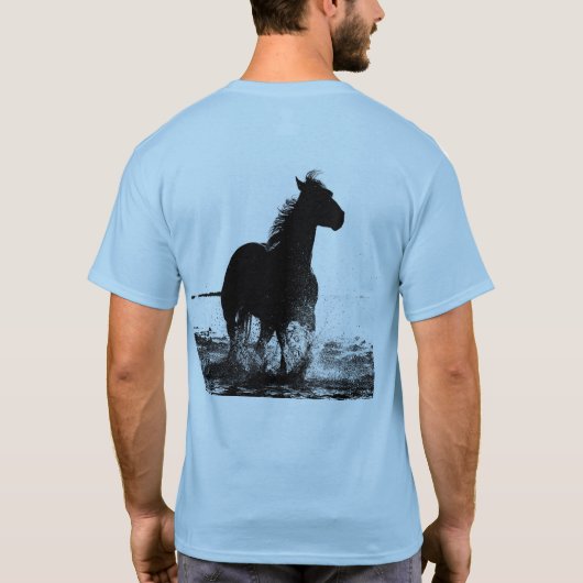 T-shirt Chemise Bleue Léger T Mens Courant Cheval Avant et (Dos)