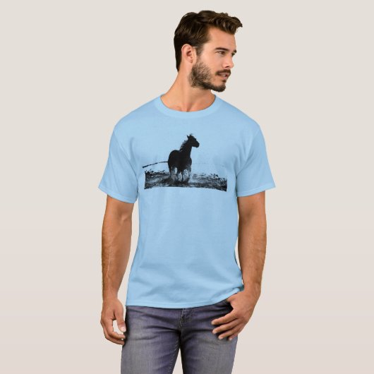 T-shirt Chemise Bleue Léger T Mens Courant Cheval Avant et (Devant entier)