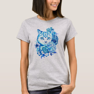 T-shirt Chemise bleue tirée par la main élégante de cha