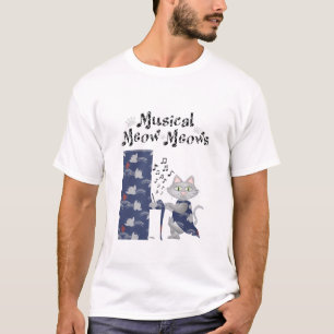 T-shirt Chemise Chats Mignons Aiment Musique Musicale Pian