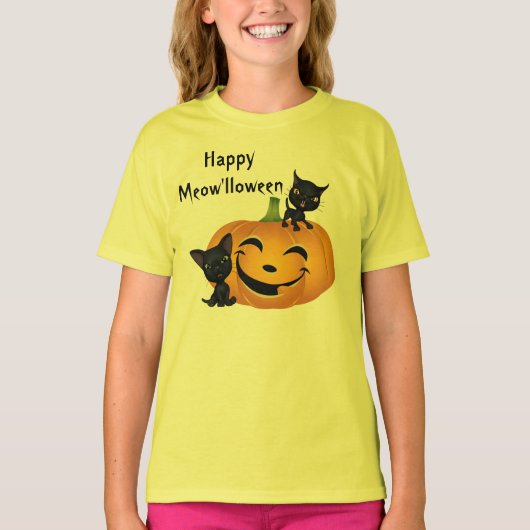T-shirt Chemise Citrouille Halloween Cute Kitten (Devant)
