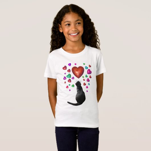 T-Shirt Chemise Coeurs Chat Noir (Devant entier)