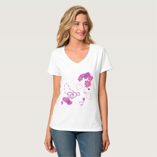 T-shirt Chemise Coeurs Et Fleurs (Devant entier)