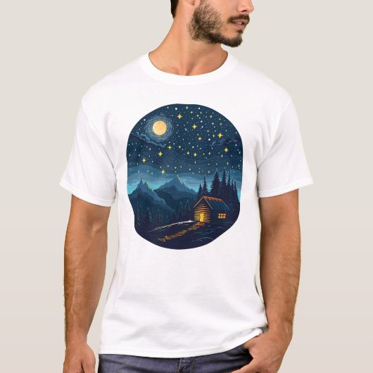 T-shirt Chemise Cozy Night Cabin Under Starry Sky (Devant)