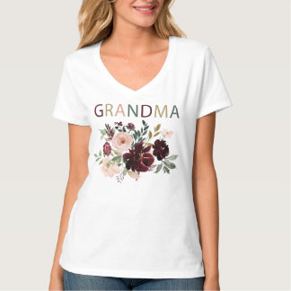 T-shirt Chemise d'aquarelle florale Grandma Bourgogne 2