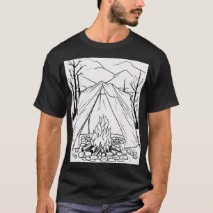 T-shirt Chemise de camping avec dessin au trait de feu de
