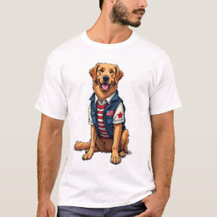T-shirt Chemise de chien de service patriotique Golden Ret
