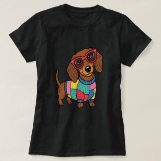 T-shirt Chemise de chien mignonne teckel avec lunettes de