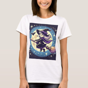 T-shirt Chemise de conception sorcière dans le ciel étoilé