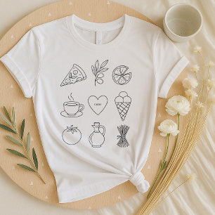 T-shirt Chemise de cuisine italienne Boho   Main Tirée Méd
