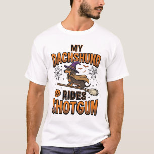T-shirt Chemise de Dachshund Halloween Sorcière Balai Ride