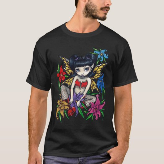 T-shirt Chemise de fée de goth de filets et de fleurs (Devant)