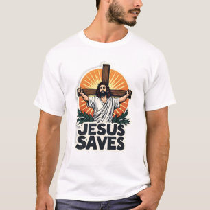 T-shirt Chemise de foi avec gravure vintage Jésus Sauve (1
