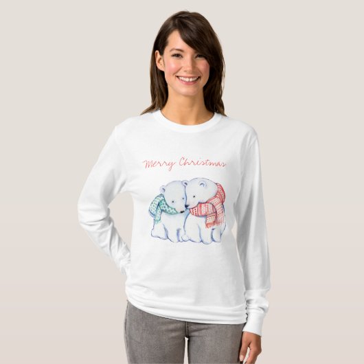 T-shirt Chemise de Joyeux Noël de deux ours blancs (Devant entier)