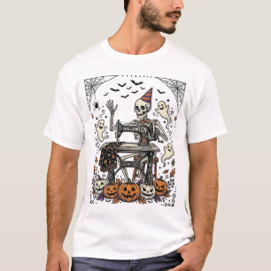 T-shirt Chemise de machine à coudre squelette Halloween Vi