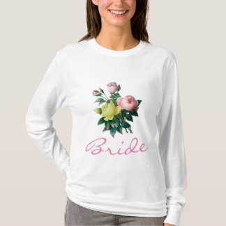 T-shirt chemise de mariée fleurs rose et jaune vintage.