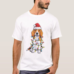 T-shirt Chemise de Noël beagle Santa Chapeau aux lumière