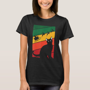 T-shirt Chemise de Noël Chat Noir Mignonne Santa Renne X M