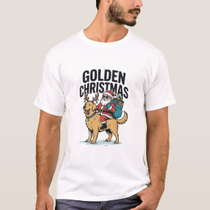 T-shirt Chemise de Noël dorée Santa à cheval sur Retriever