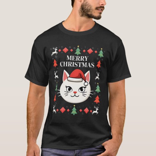 T-shirt Chemise de Noël laide Smudge Cat (2) (Devant)