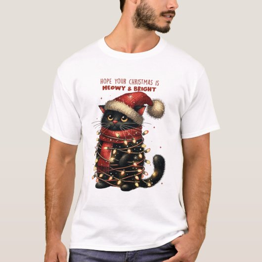 T-shirt Chemise de Noël Meowy & Bright Cat (Devant)