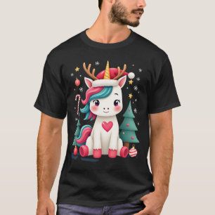 T-shirt Chemise de Noël Mignonne Filles Femmes Xmas Licorn