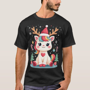 T-shirt Chemise de Noël Mignonne Filles Femmes Xmas Licorn