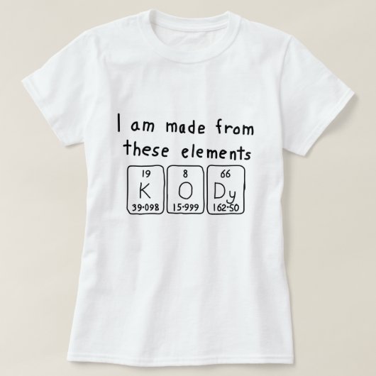 T-shirt Chemise de nom de table périodique Kody (Design devant)