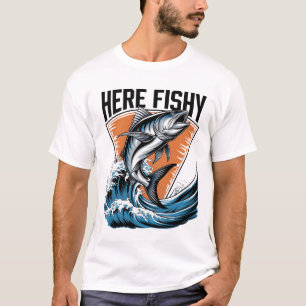 T-shirt Chemise de Pêche Ici-Poisson Graphique Funny T-Shi